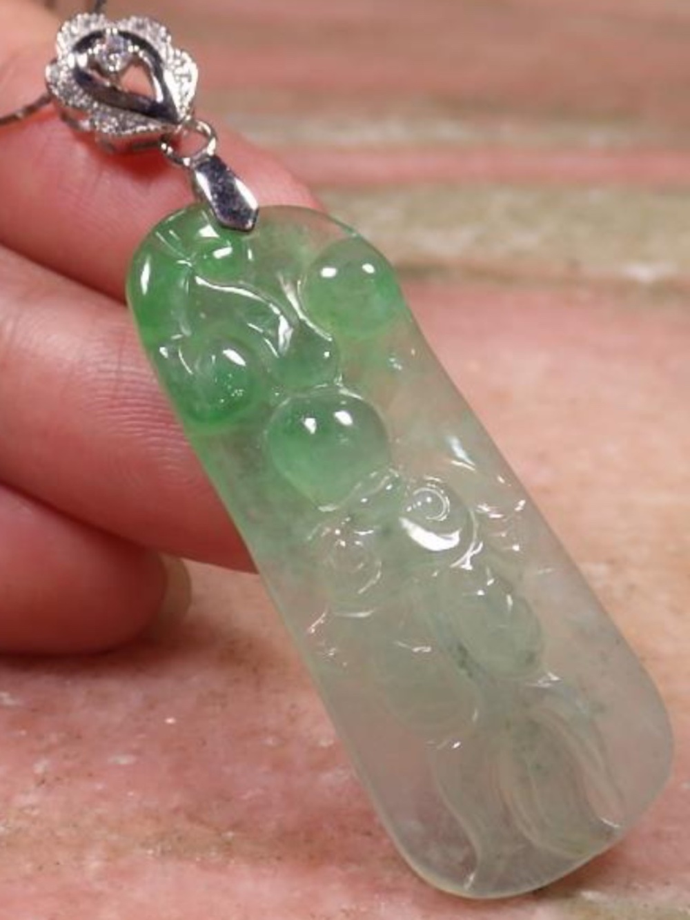 Sterling Silver 925 Certified Icy Green A JADE Jadeite pendant Goldfish 415306